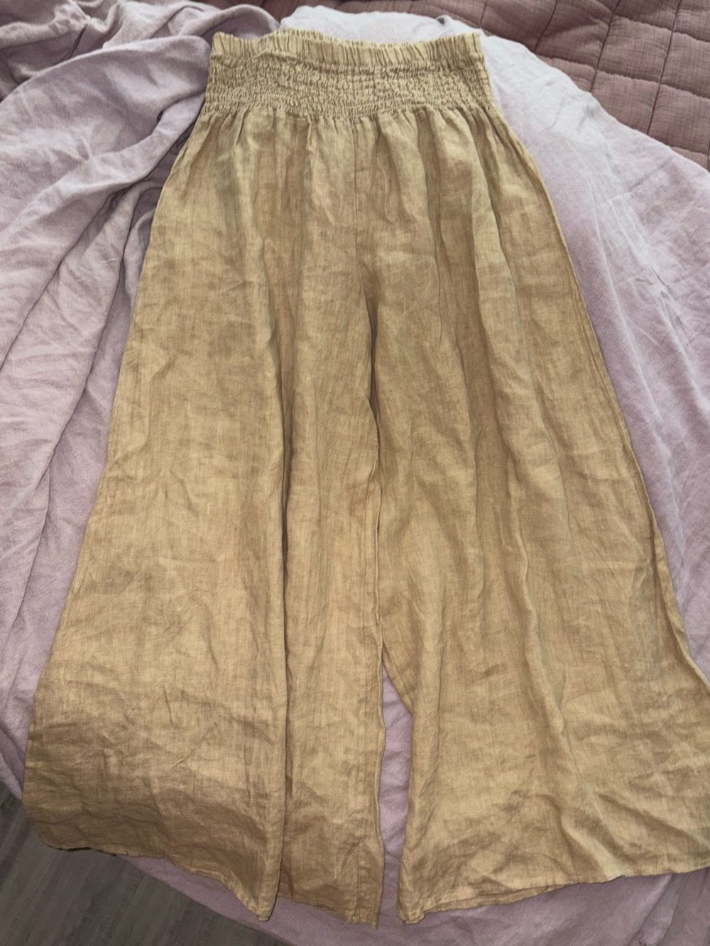 Vintage Wide-Leg Linen Pants in Light Tan